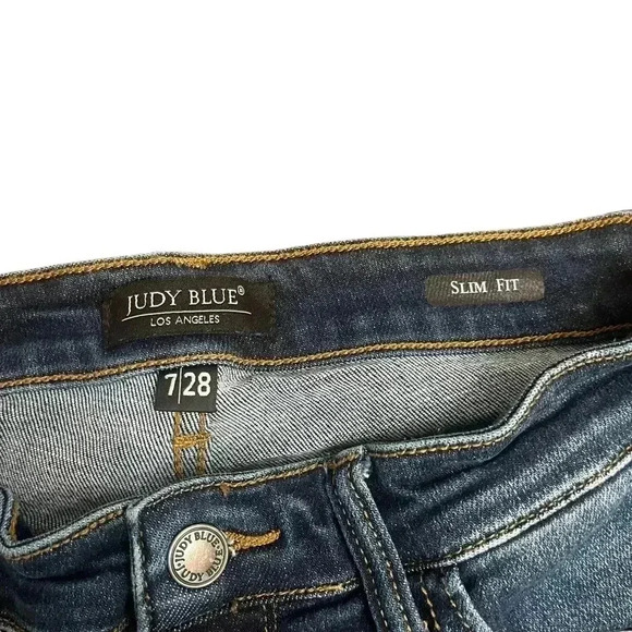 Judy Blue Skinny Fit JB82104DK Dark Wash Light Distressed Jeans Womens size 7/28 - Picture 8 of 16